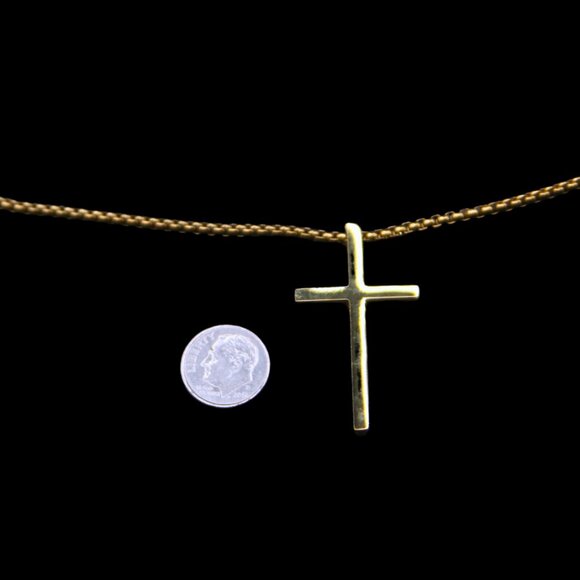 18k Gold Plated Surgical Stainless Steel Cross † on 2mm Box Chain Necklace - Picture 5 of 9